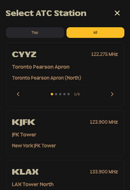 Station selection menu