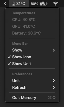 Mercury Menubar Displaying Temperature